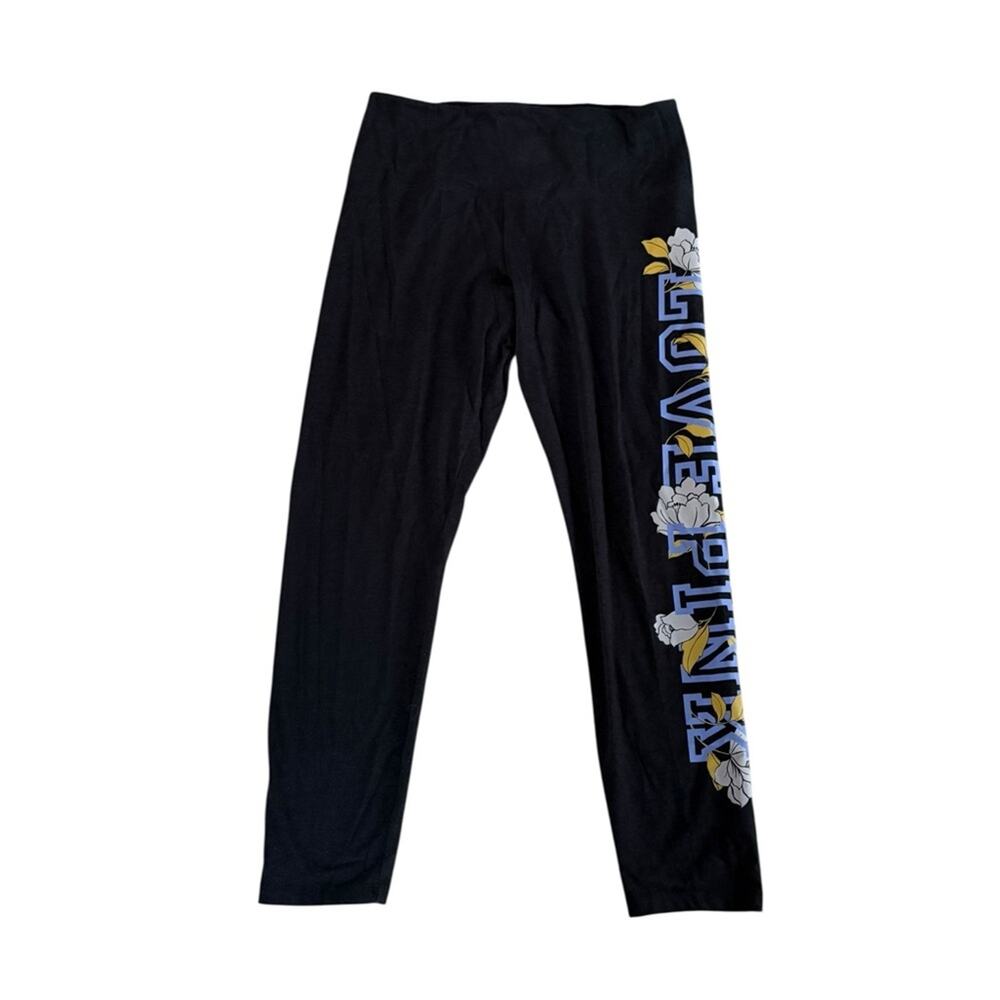 PINK Victoria's Secret Black Leggings with Floral and Lettering